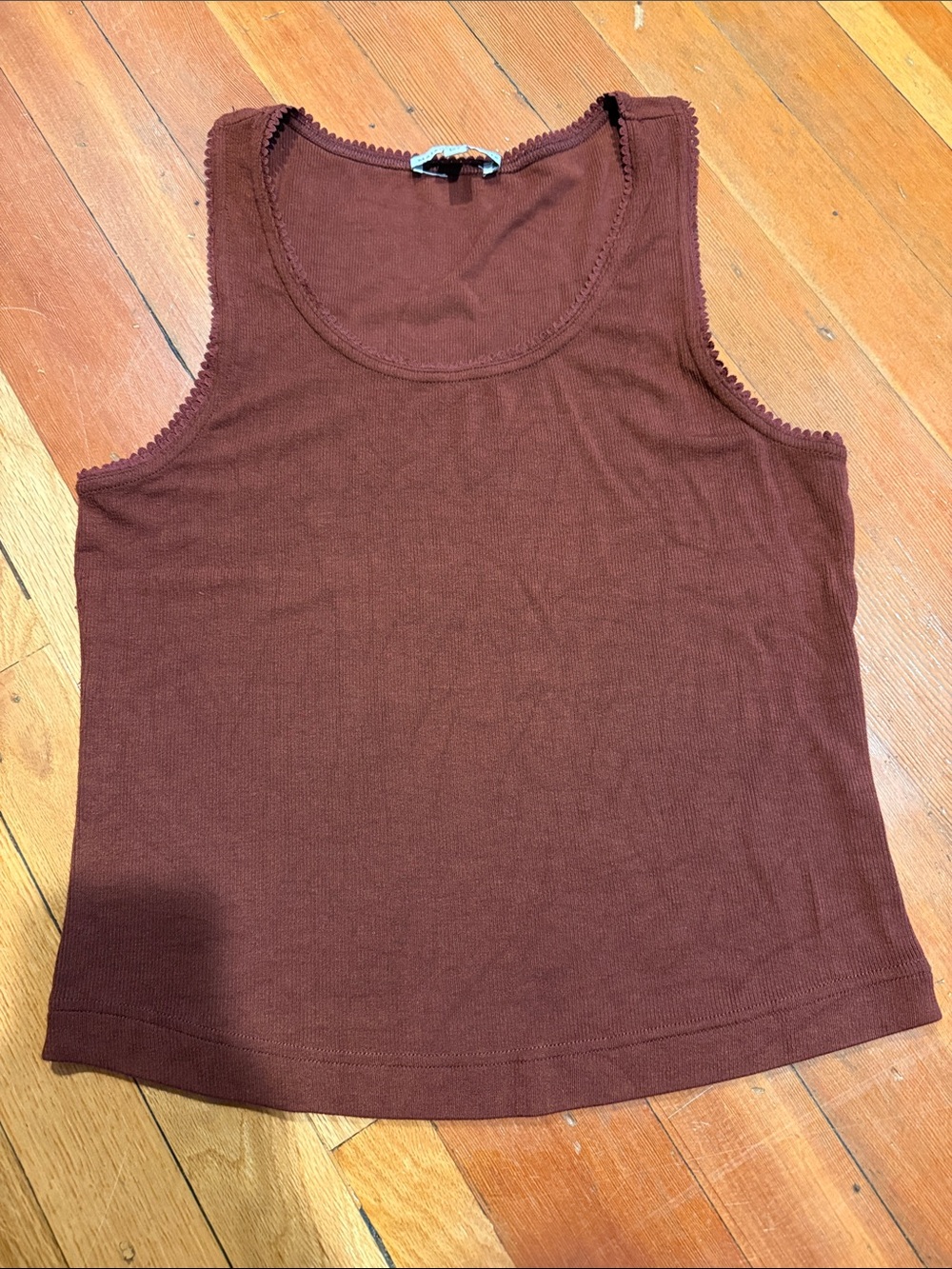 Classic Ribbed Scoop Tank Top - Brown